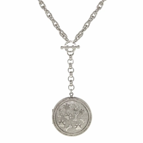 1928 Jewelry Pewter Round Heart Paws And Bones Drop Locket Necklace 28"