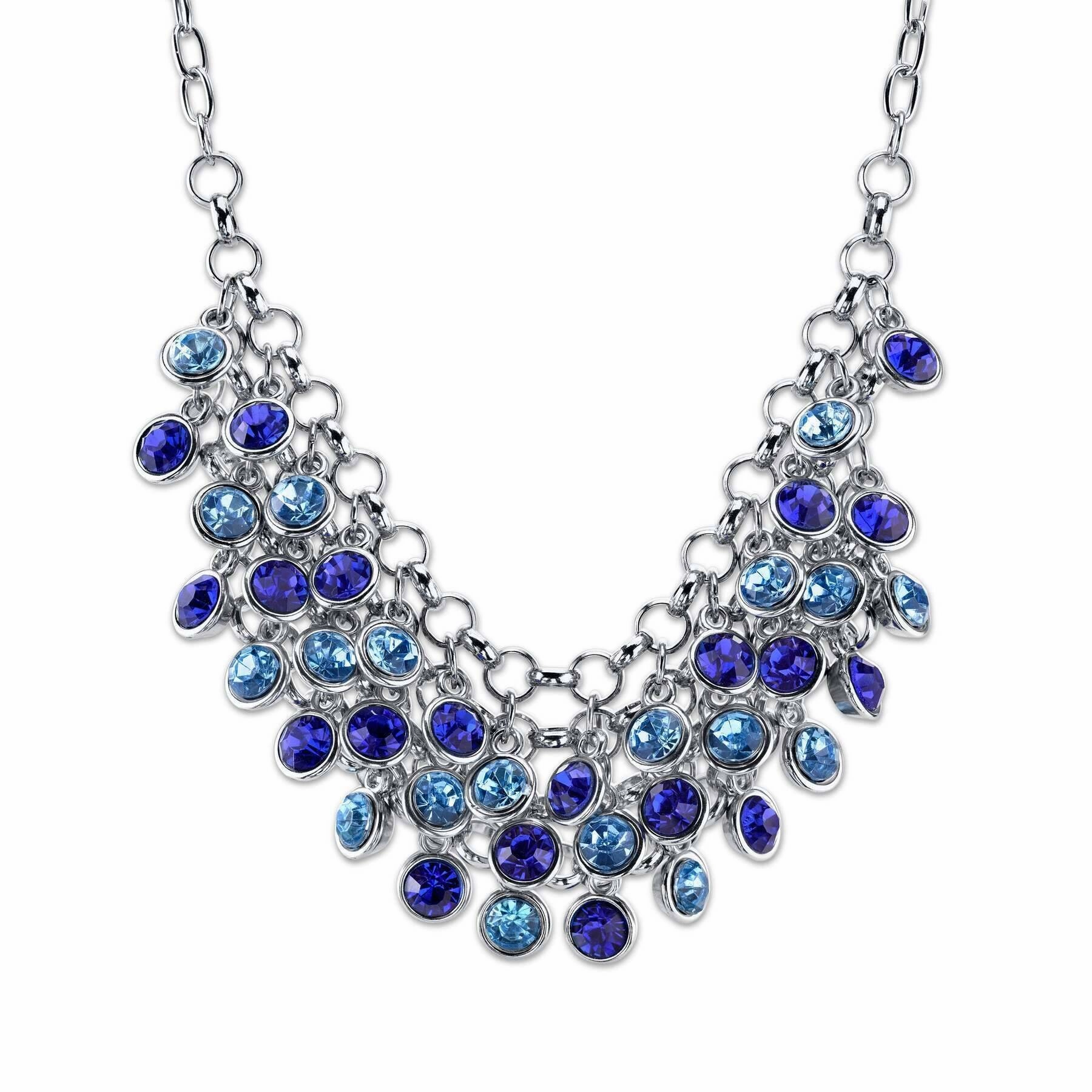 2028 Jewelry Blue Cluster Bib Necklace 16"   3" Extender