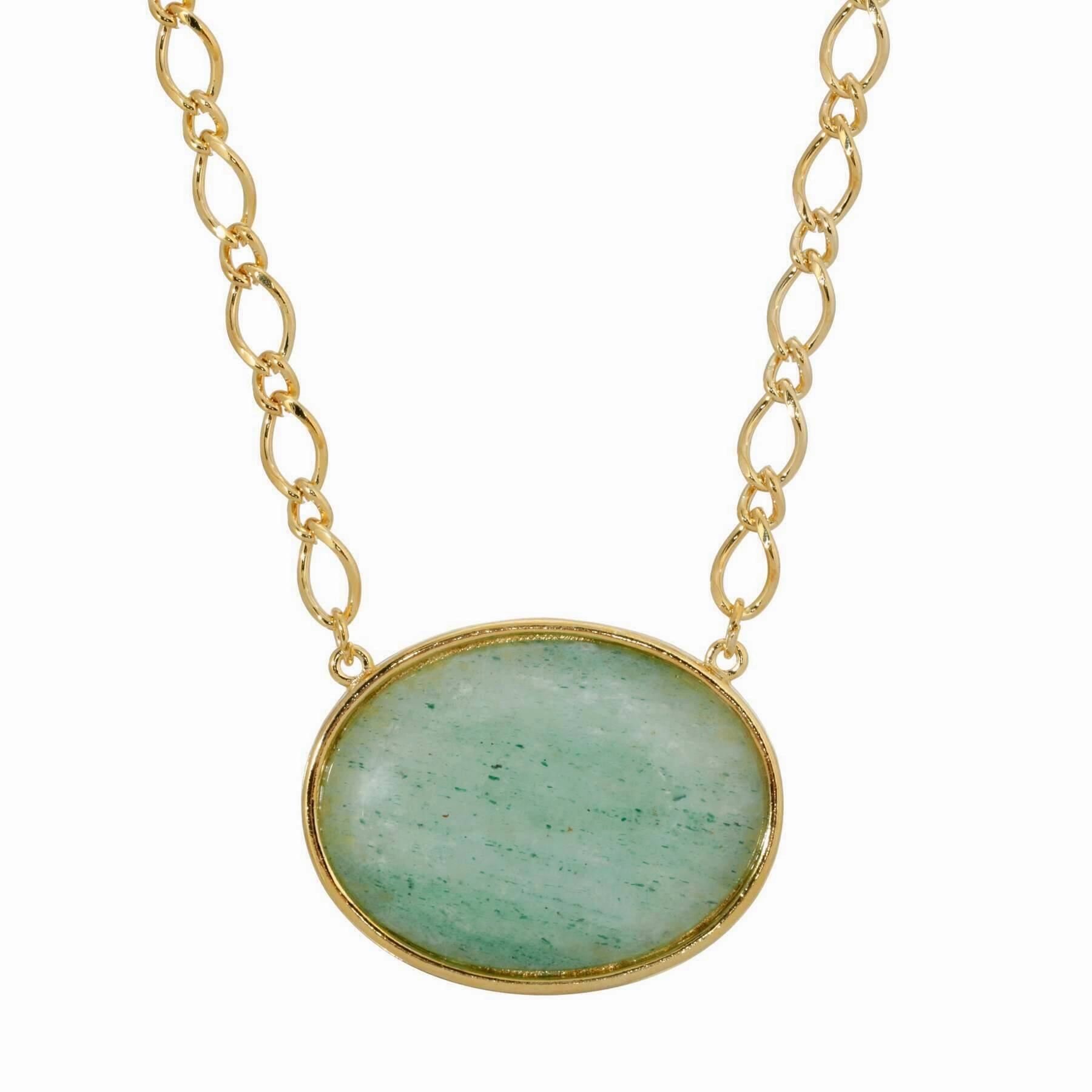 2028 Jewelry Green Aventurine Oval Gemstone Pendant Necklace 16"   3" Extender