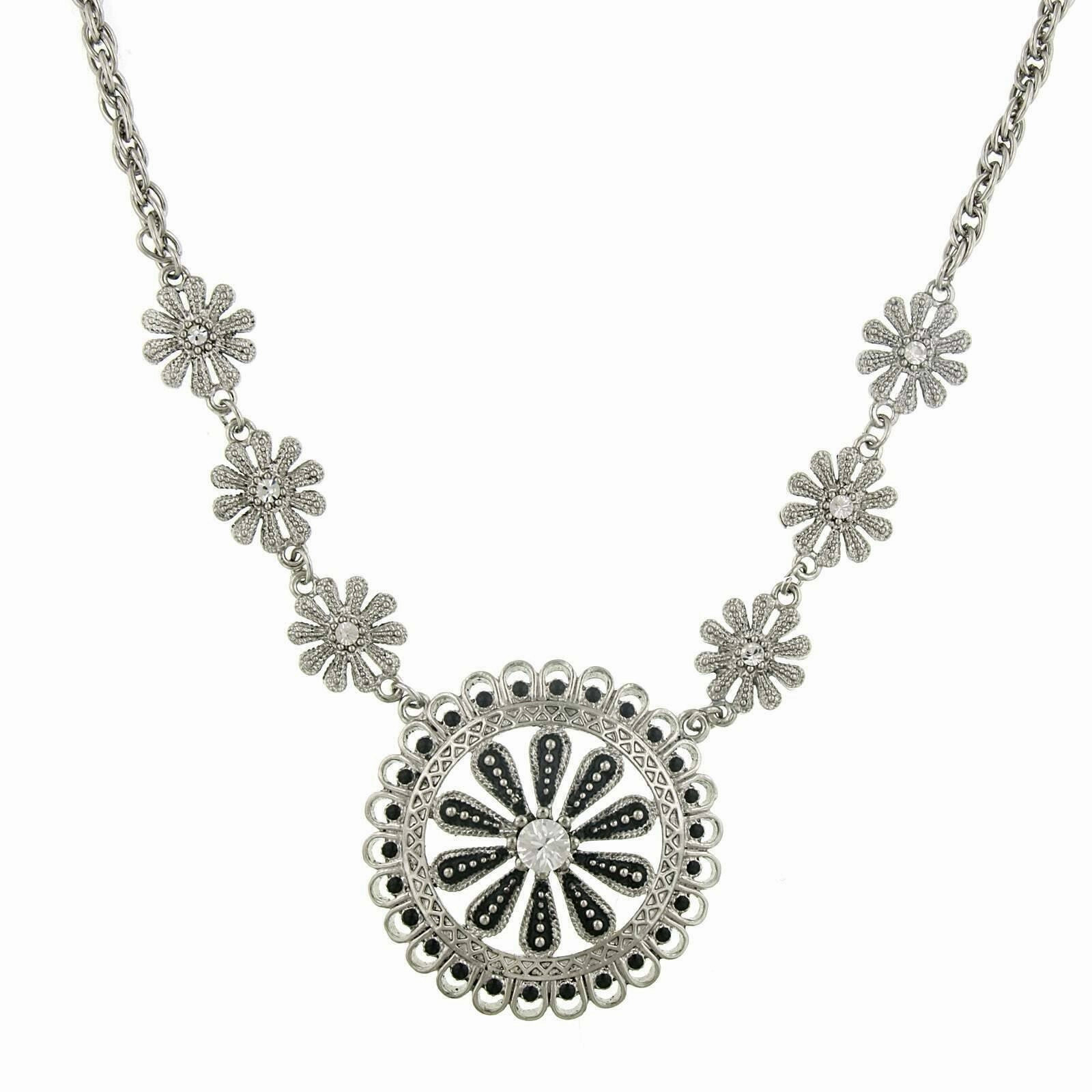 2028 Jewelry Jet Black And Crystal Pendant Necklace 16"   3" Extender