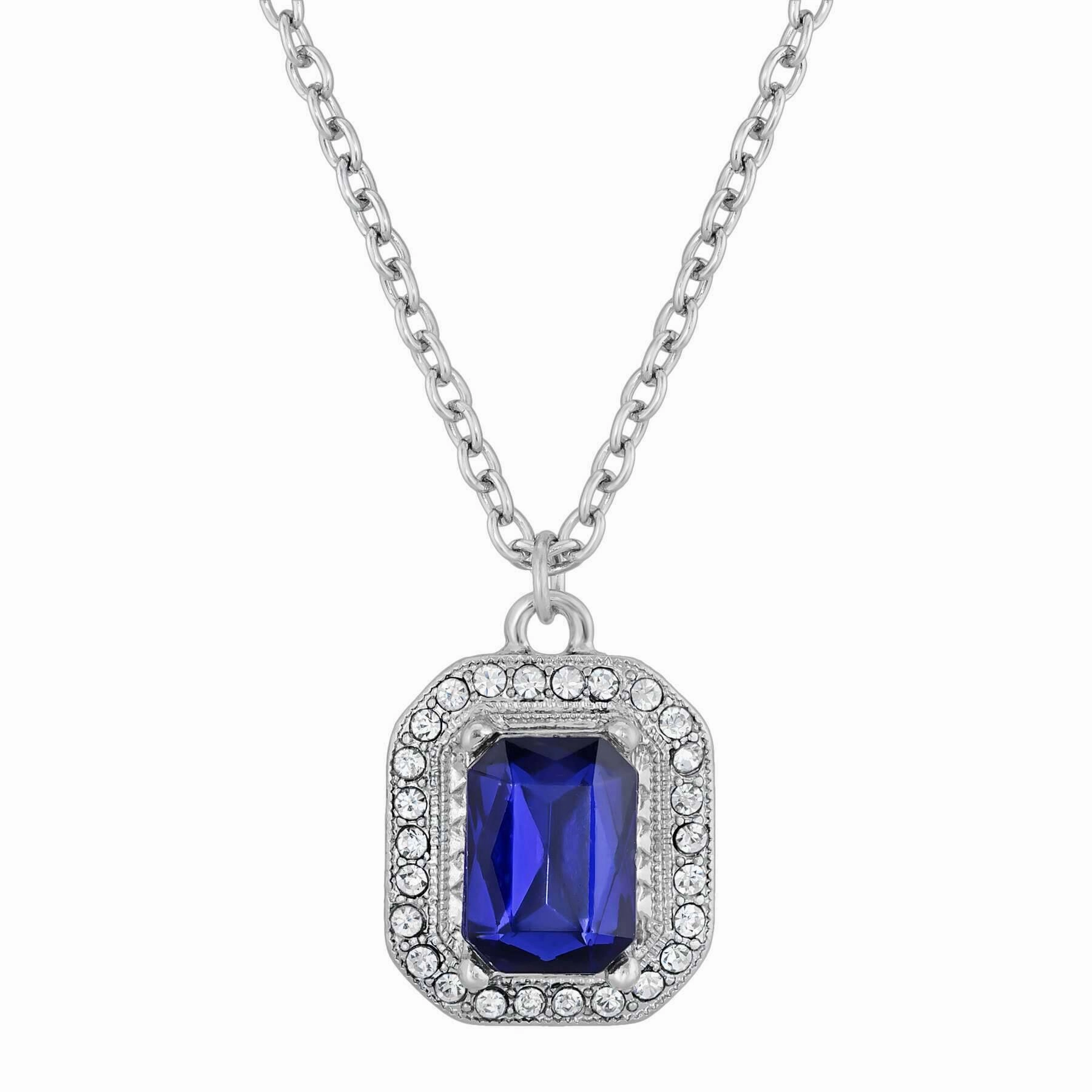 2028 Jewelry Octagon Stone & Crystal Pendant Necklace 16"   3" Extender