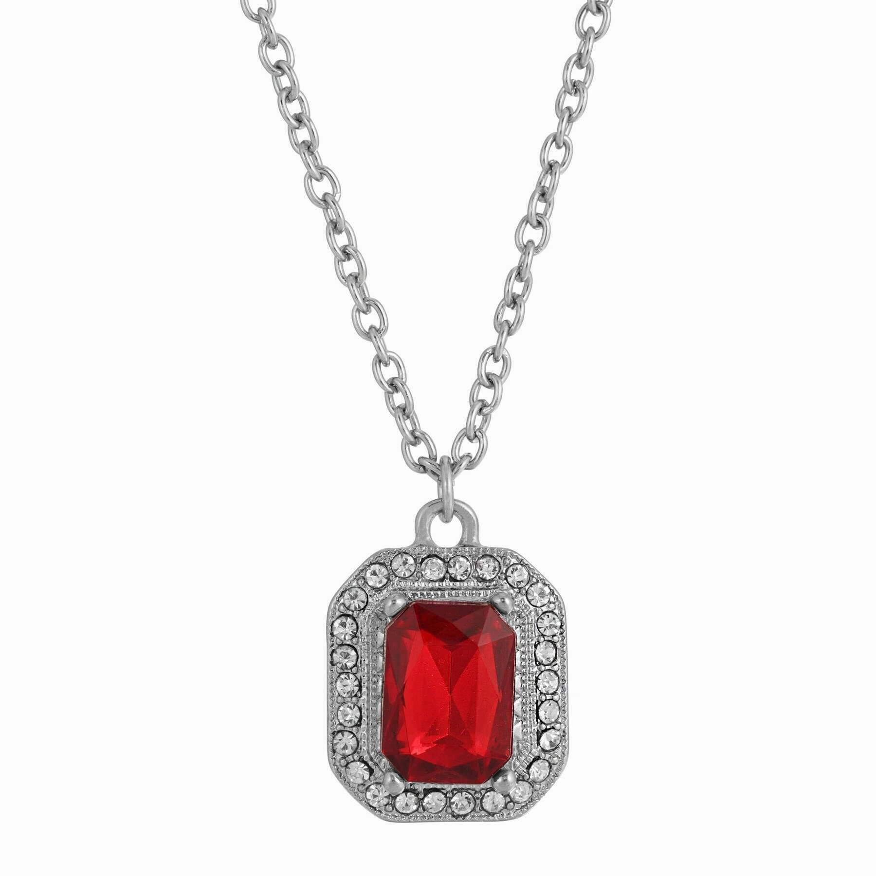 2028 Jewelry Octagon Stone & Crystal Pendant Necklace 16"   3" Extender