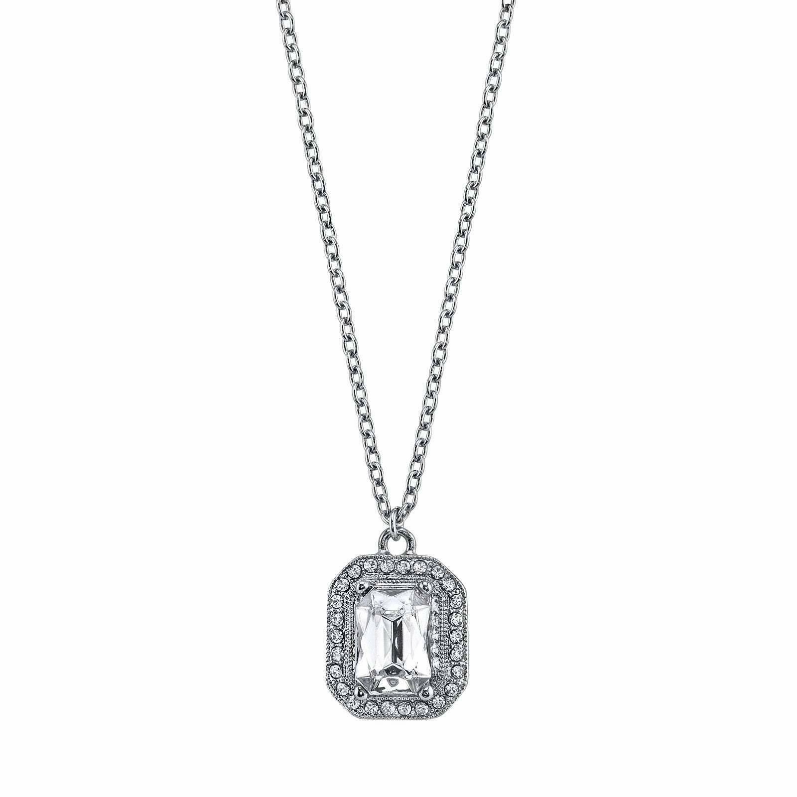 2028 Jewelry Octagon Stone & Crystal Pendant Necklace 16"   3" Extender