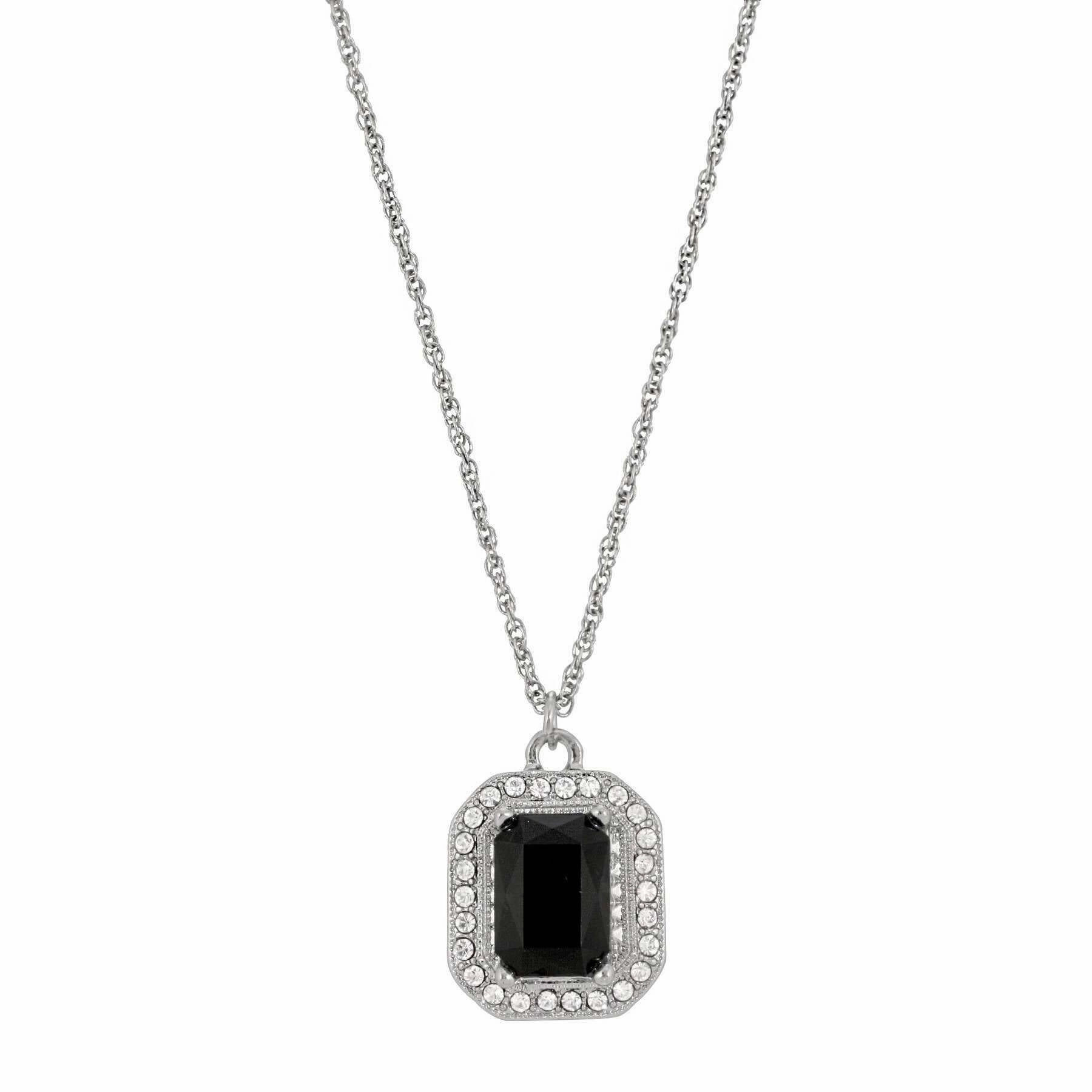 2028 Jewelry Octagon Stone & Crystal Pendant Necklace 16"   3" Extender
