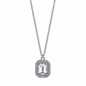 2028 Jewelry Octagon Stone & Crystal Pendant Necklace 16"   3" Extender