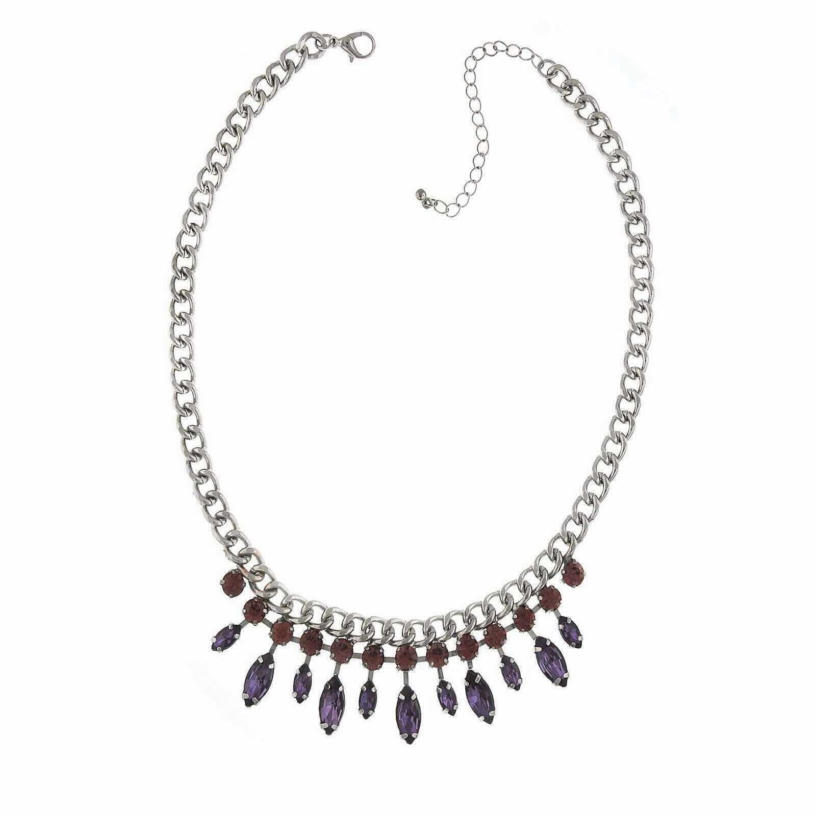 2028 Jewelry Round And Navette Crystal Collar Necklace 16"   3" Extender