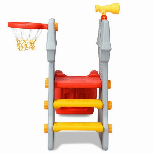5 in 1 Toddler Climber Slide Playset With Basketball Hoop and Telescope