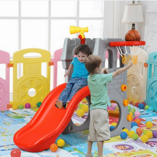 5 in 1 Toddler Climber Slide Playset With Basketball Hoop and Telescope