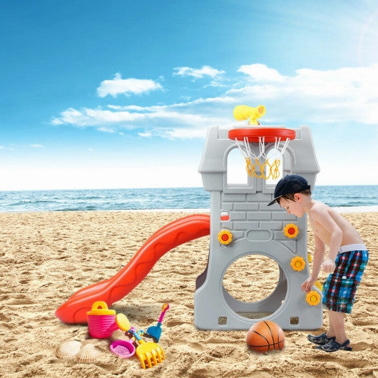 5 in 1 Toddler Climber Slide Playset With Basketball Hoop and Telescope