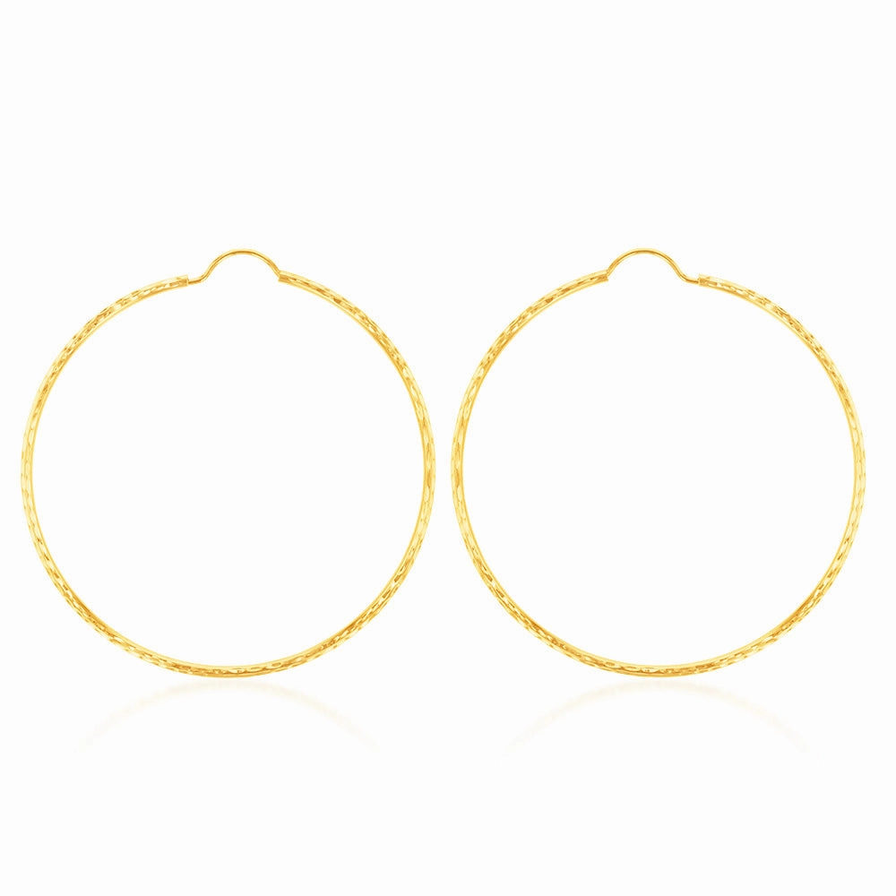 9ct Yellow Gold 40mm Diamond Cut Earrings