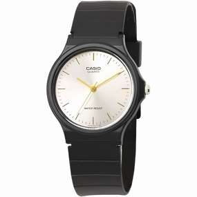 Casio Men's Watch - Classic Quartz Silver Tone Dial Black Resin Strap | MQ24-7E2