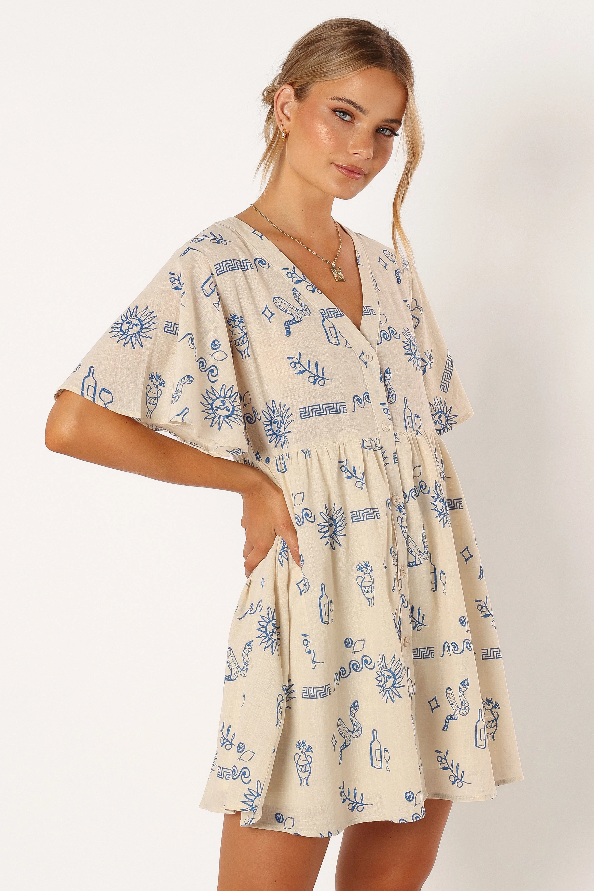 Elias Mini Dress - Beige Blue