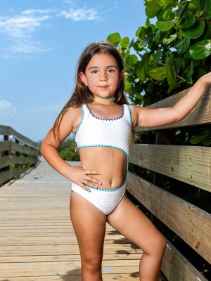 Embroidered Trim Cutout One Piece Swimsuit