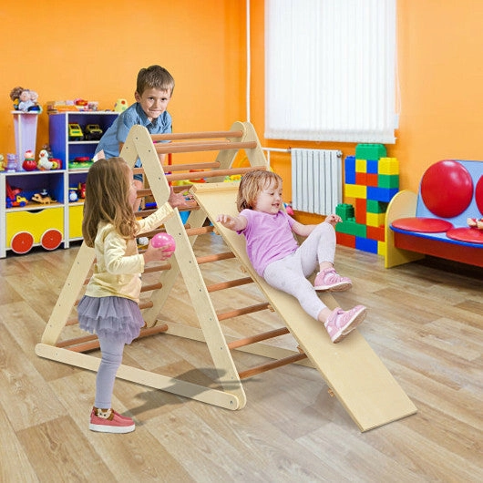 Foldable Wooden Climbing Triangle Indoor With Ladder for Toddler Baby-Natural