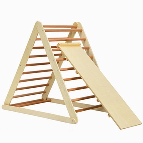 Foldable Wooden Climbing Triangle Indoor With Ladder for Toddler Baby-Natural