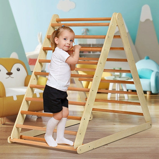 Foldable Wooden Climbing Triangle Indoor With Ladder for Toddler Baby-Natural