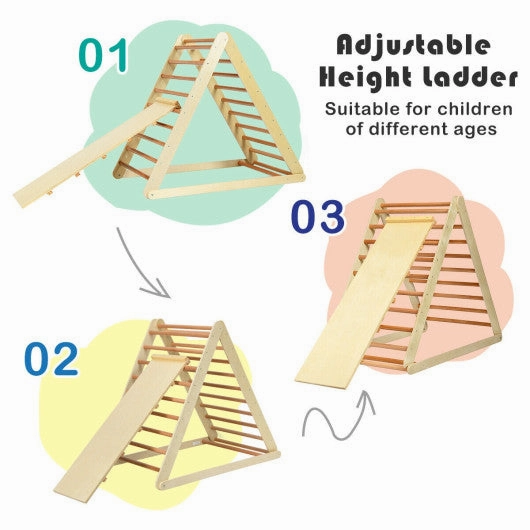 Foldable Wooden Climbing Triangle Indoor With Ladder for Toddler Baby-Natural