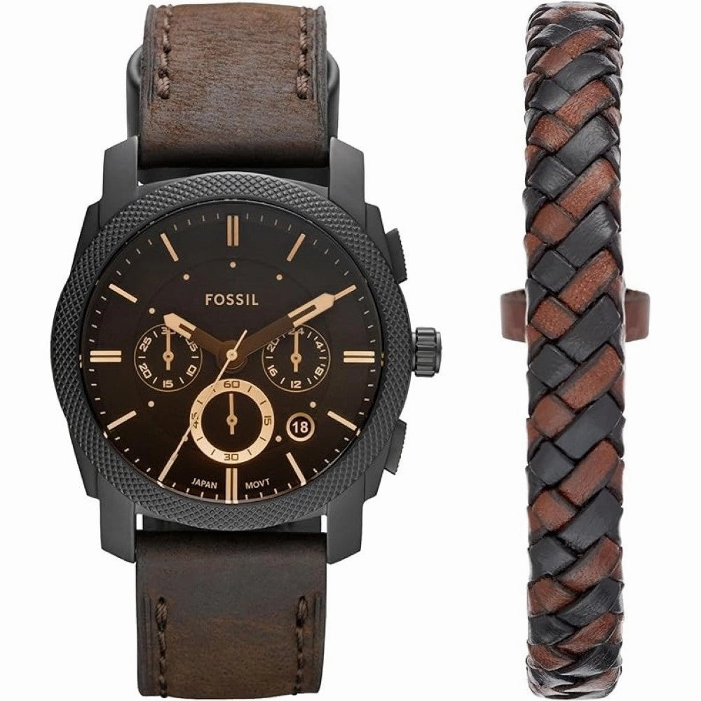Fossil FS5251SET  Machine Men's Watch with Stainless Steel or Leather Band  Chronograph or Analog Watch Display
