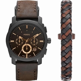 Fossil FS5251SET  Machine Men's Watch with Stainless Steel or Leather Band  Chronograph or Analog Watch Display