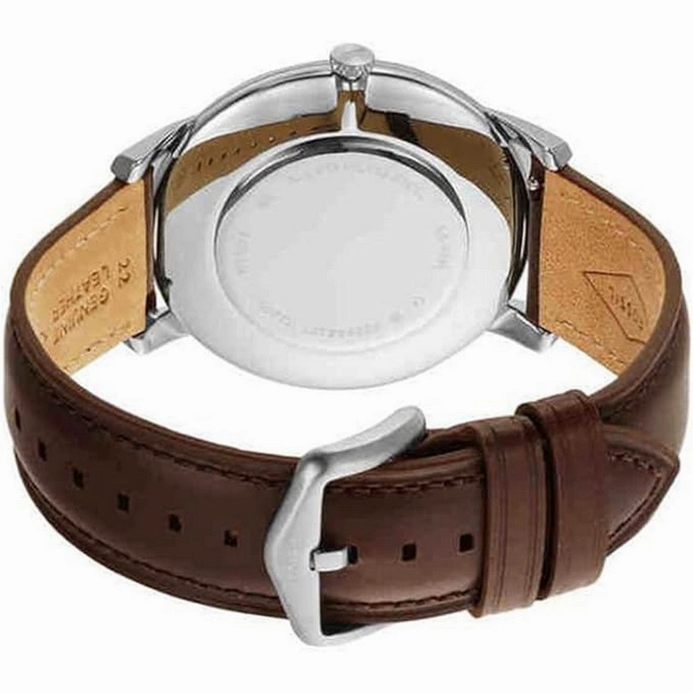 Fossil  FS5966SET Men's Minimalist Quartz Stainless Steel and Leather Three Hand Watch and Bracelet Gift Set Color  Silver Brown Blue Model FS5966SET
