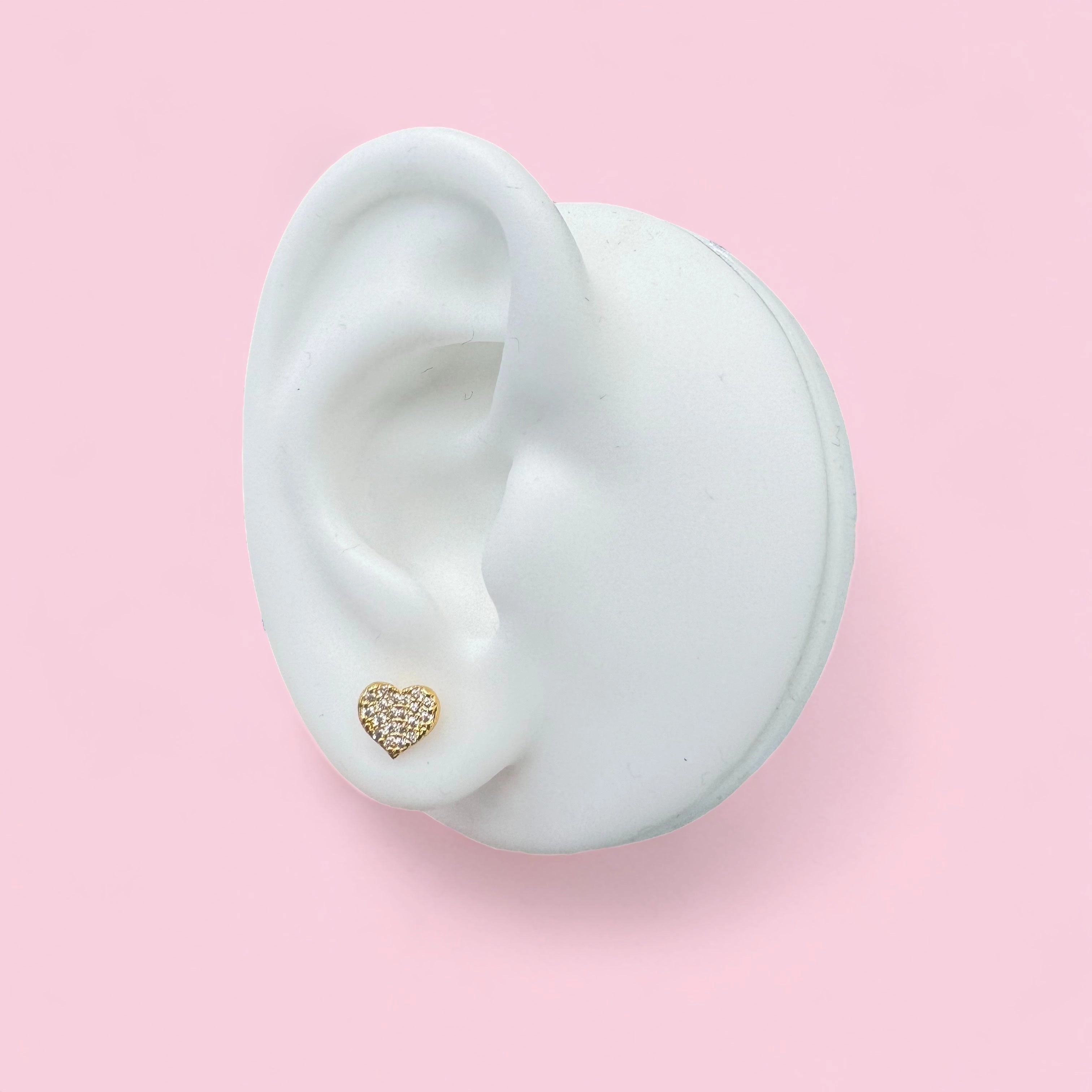 Gold Plated Pave Curved Heart Earrings