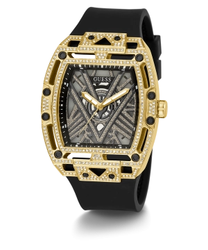 GUESS Mens Black Gold Tone Analog Watch