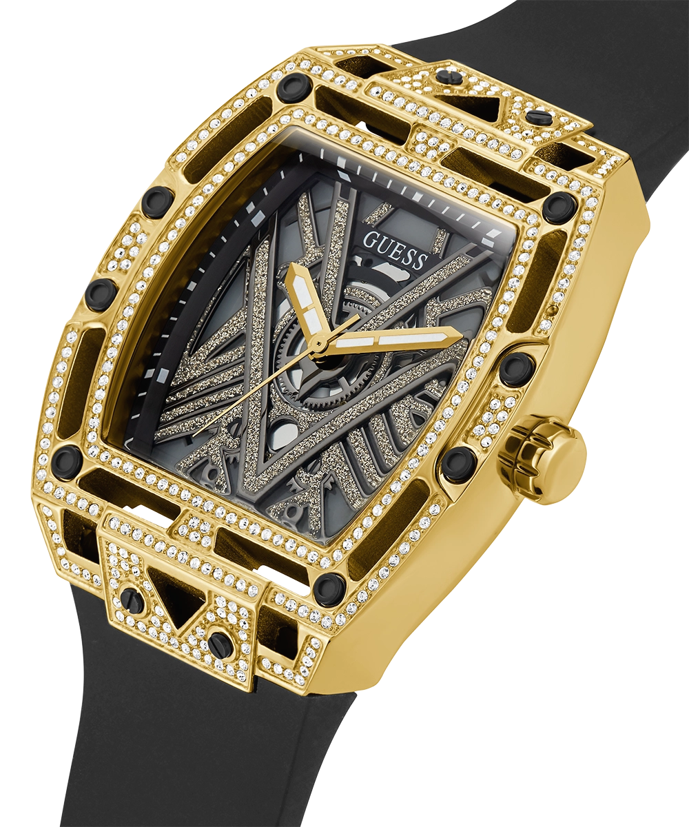 GUESS Mens Black Gold Tone Analog Watch