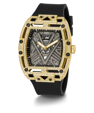 GUESS Mens Black Gold Tone Analog Watch