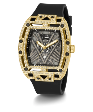 GUESS Mens Black Gold Tone Analog Watch
