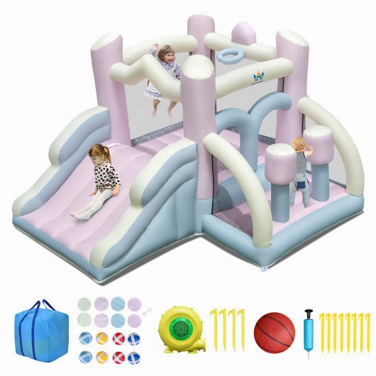 Kids Bounce House With Slide and 2 Boxing Columns Bouncy Castle for Party With 480W Blower