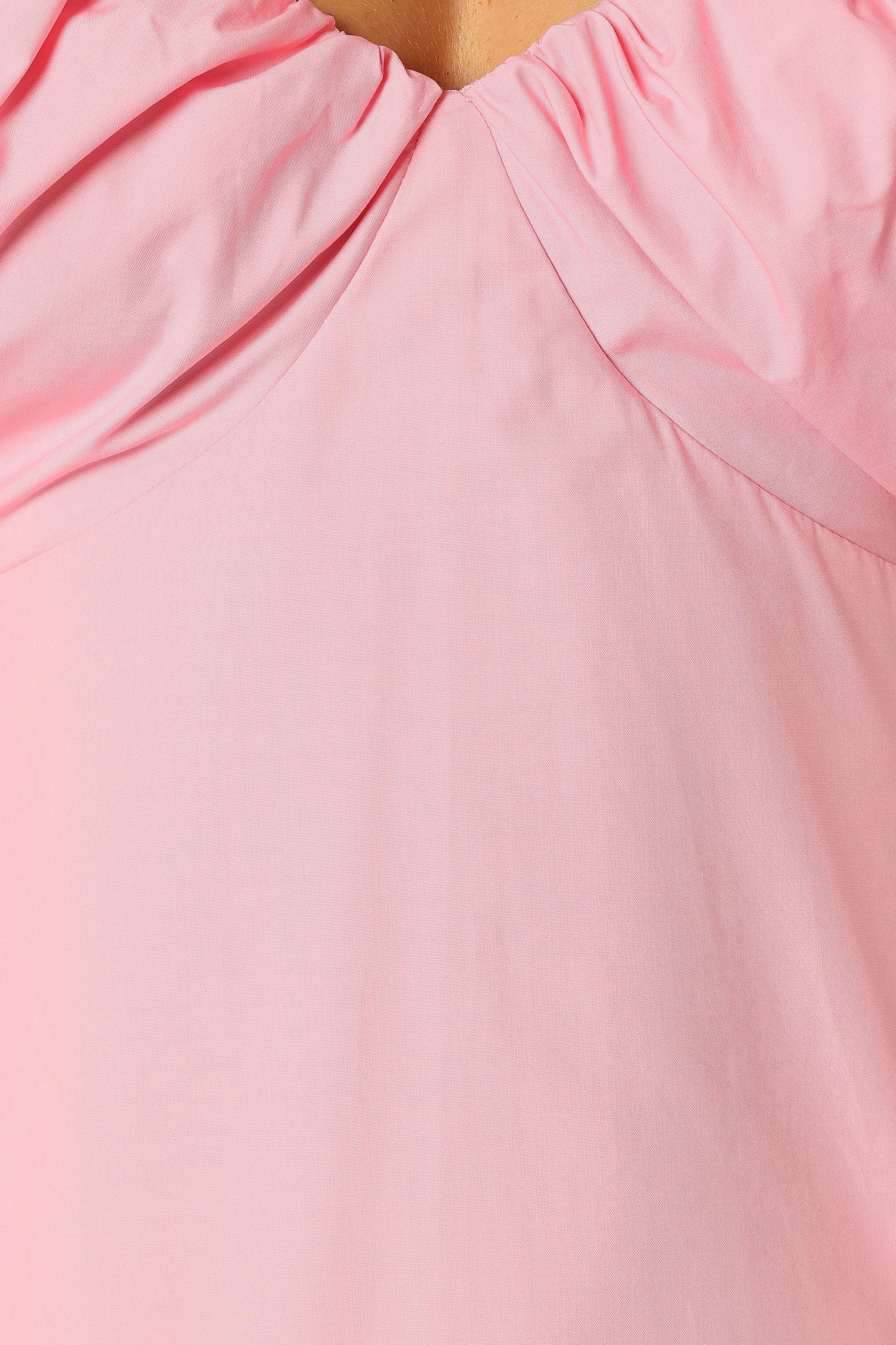 Liner Puff Sleeve Midi Dress - Pink