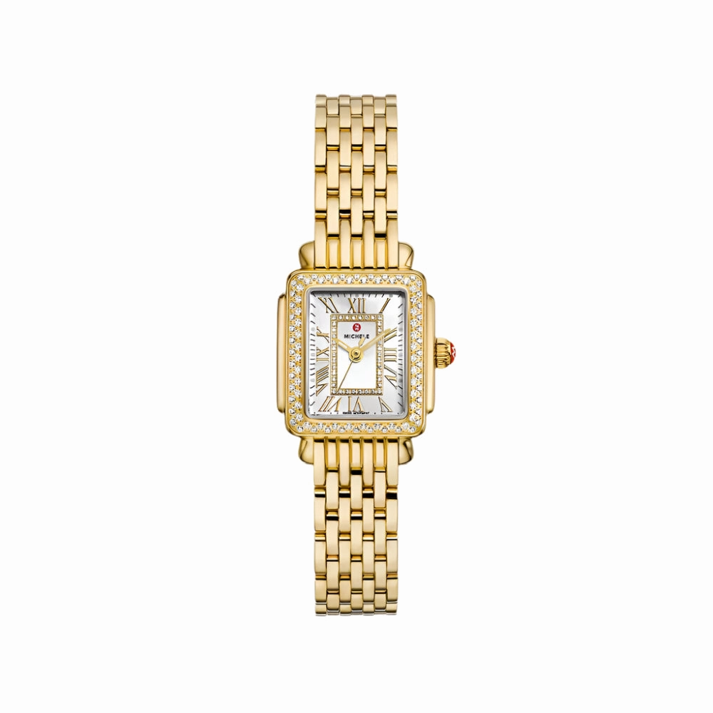 Michele Deco Madison Mini Diamond 18k Gold-Plated Watch