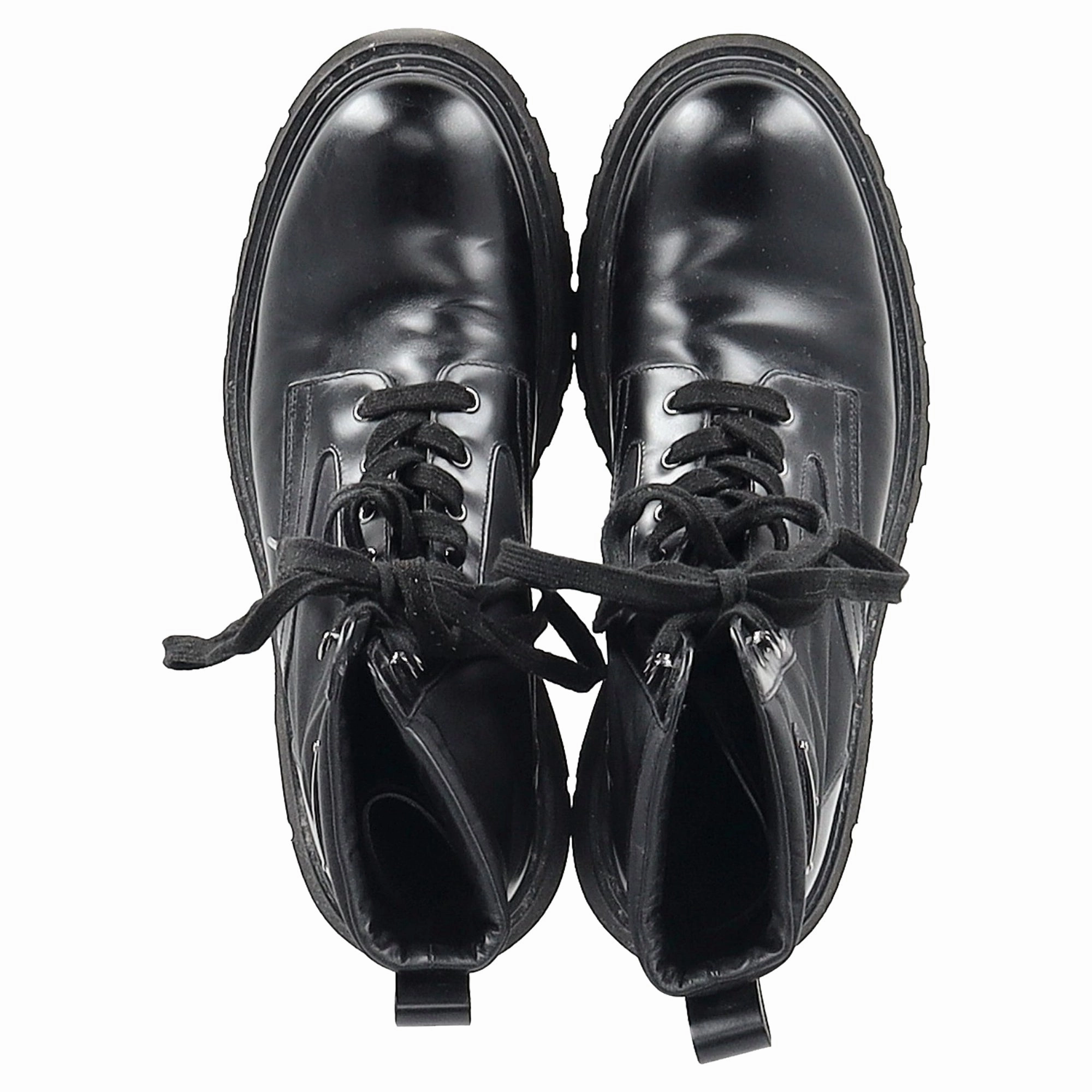 Prada Logo Plaque Combat Boots in Black Leather and Nylon