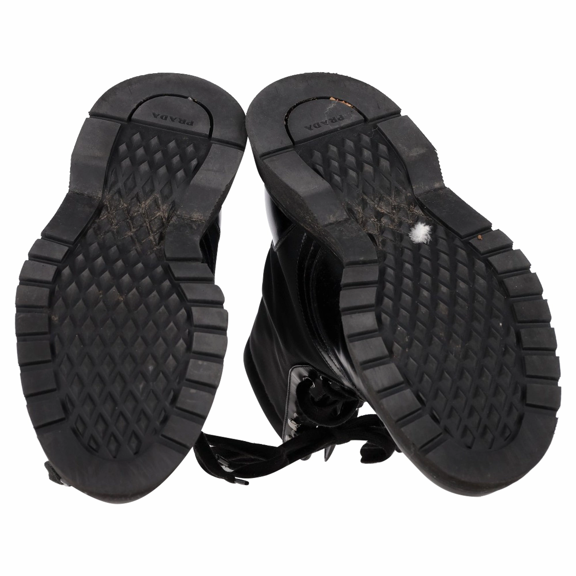 Prada Logo Plaque Combat Boots in Black Leather and Nylon