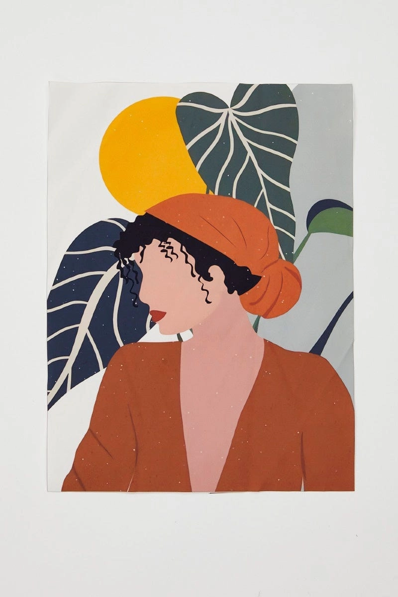 Print Girl And Palm Illustration Print A3 30Cm X 40Cm