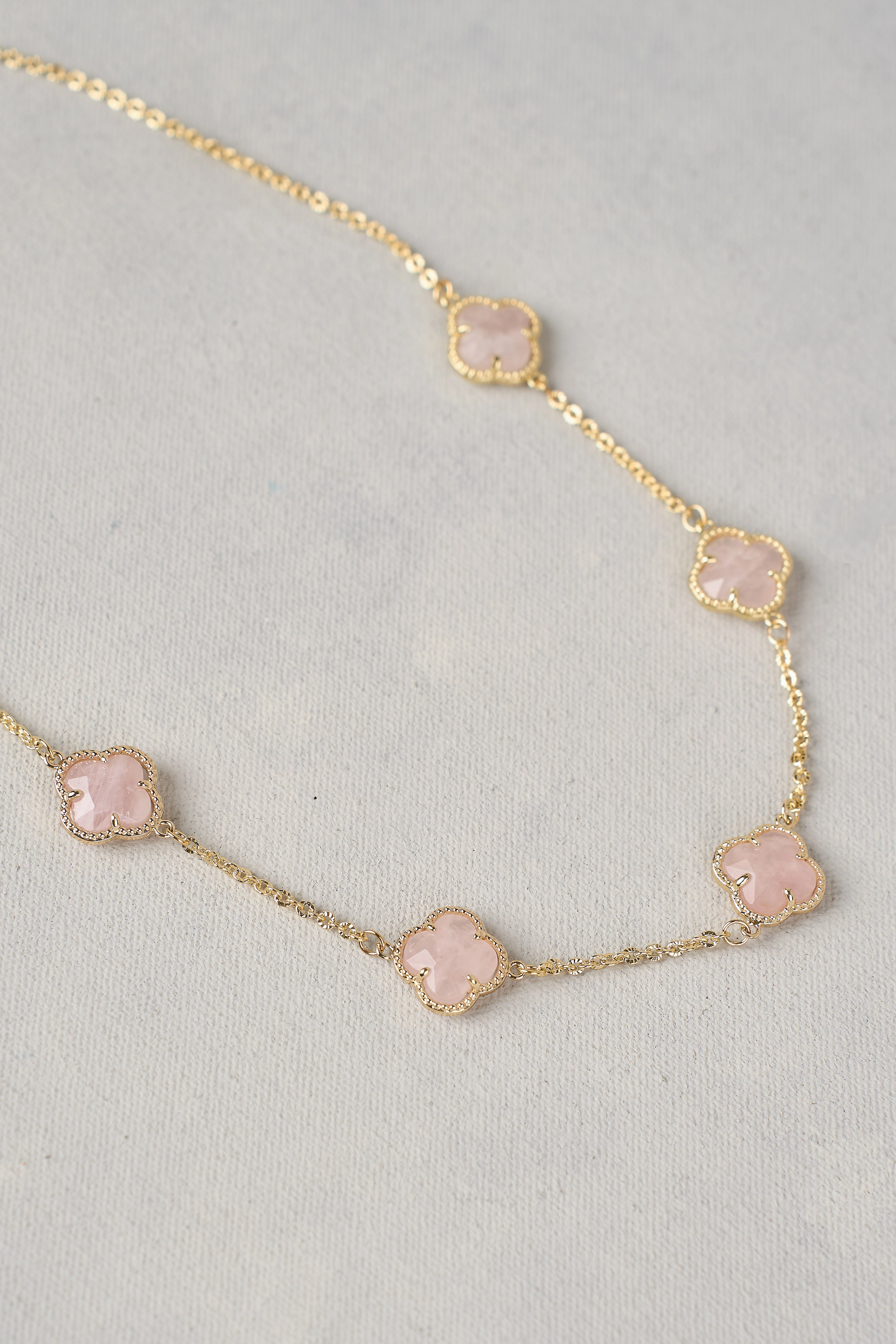 Rose Clover Necklace - Pink