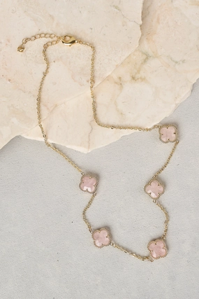 Rose Clover Necklace - Pink