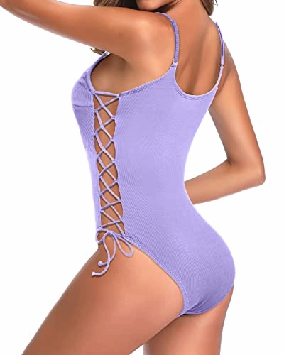 Sexy Lace Up Side Crisscross One Piece Swimsuit Retro Bathing Suit for Women