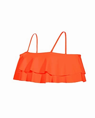 Sophisticated Elastic Band Flounce Swimsuit Top For Women-Neon Orange