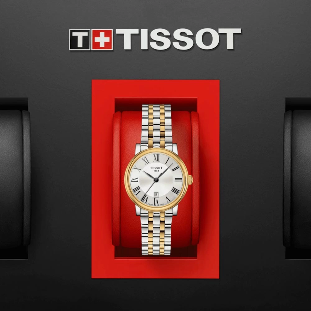 Tissot Carson Premium Lady 30mm Silver Dial Yellow Gold PVD Steel Quartz Watch T1222102203300