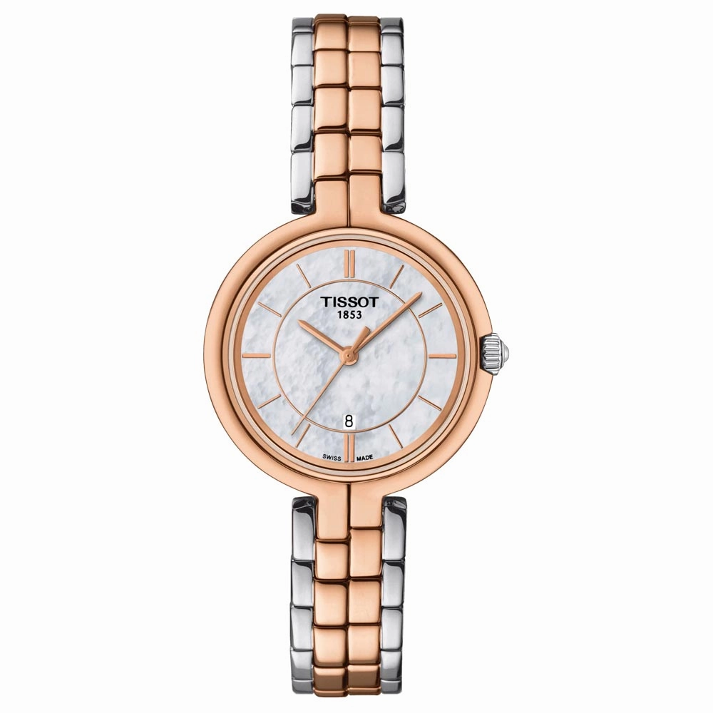 Tissot Flamingo 30mm MOP Dial Rose Gold PVD Steel Ladies Quartz Watch T0942102211100