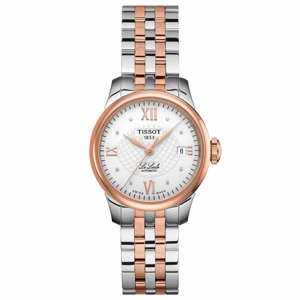 Tissot Le Locle Automatic Lady 25.30mm Silver Dial Diamond Rose Gold PVD Steel Watch T41218316