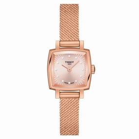 Tissot Lovely Square 20mm Cream Diamond Dot Dial Rose Gold PVD Steel Ladies Quartz Watch T0581093345600