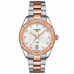 Tissot PR 100 Sport Chic 36mm MOP Diamond Dot Dial Rose Gold PVD Steel Ladies Quartz Watch T1019102211600