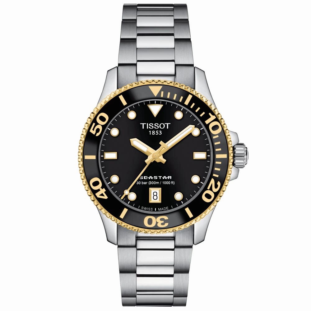 Tissot Seastar 1000 Black Dial 36mm Gold PVD Steel Quartz Watch T1202102105100
