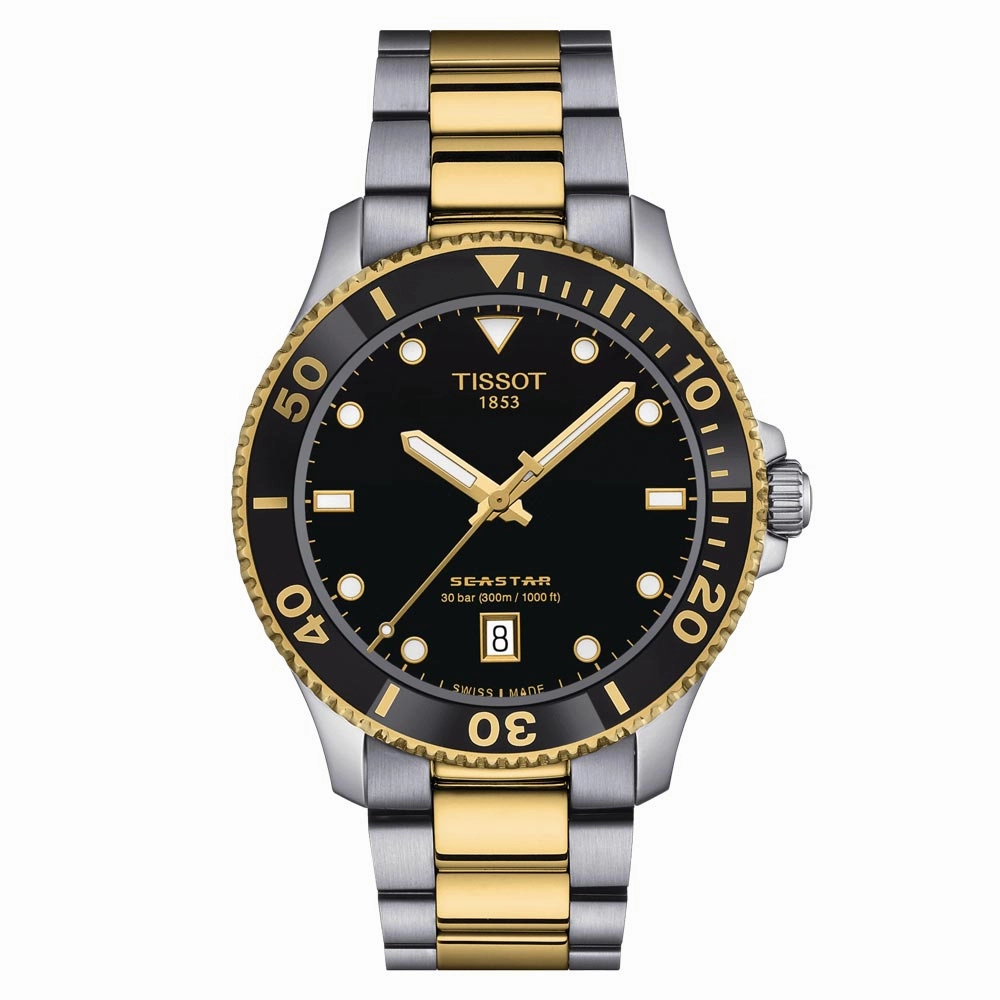 Tissot Seastar 1000 Black Dial 40mm Gold PVD Steel Gents Quartz Watch T1204102205100