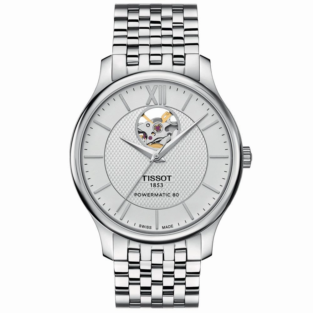 Tissot Tradition Powermatic 80 Open Heart 40mm Silver Dial Gents Watch T0639071103800
