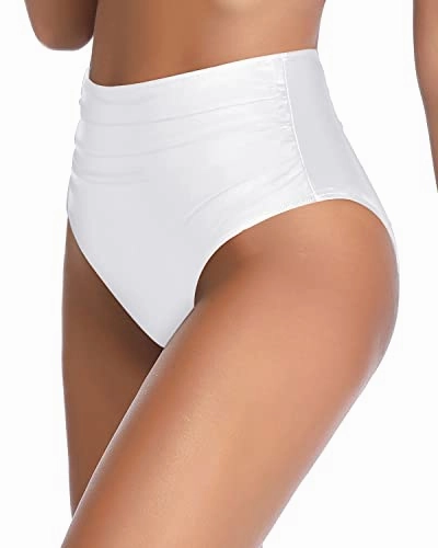 Trendy High Waisted Swimsuit Bottom Full Coverage Bathing Suit Bottom-White