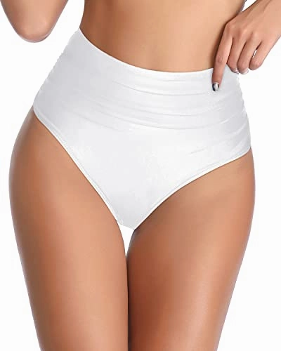 Trendy High Waisted Swimsuit Bottom Full Coverage Bathing Suit Bottom-White
