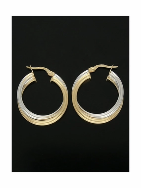Twist Hoop Earrings 29x25mm in 9ct Yellow & White Gold